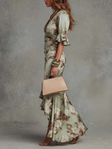Anastasia | Abito Lungo in Satin con Stampa Floreale per Donna