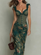 Ronda | Abito Maxi con Stampa Floreale e Pizzo Vintage