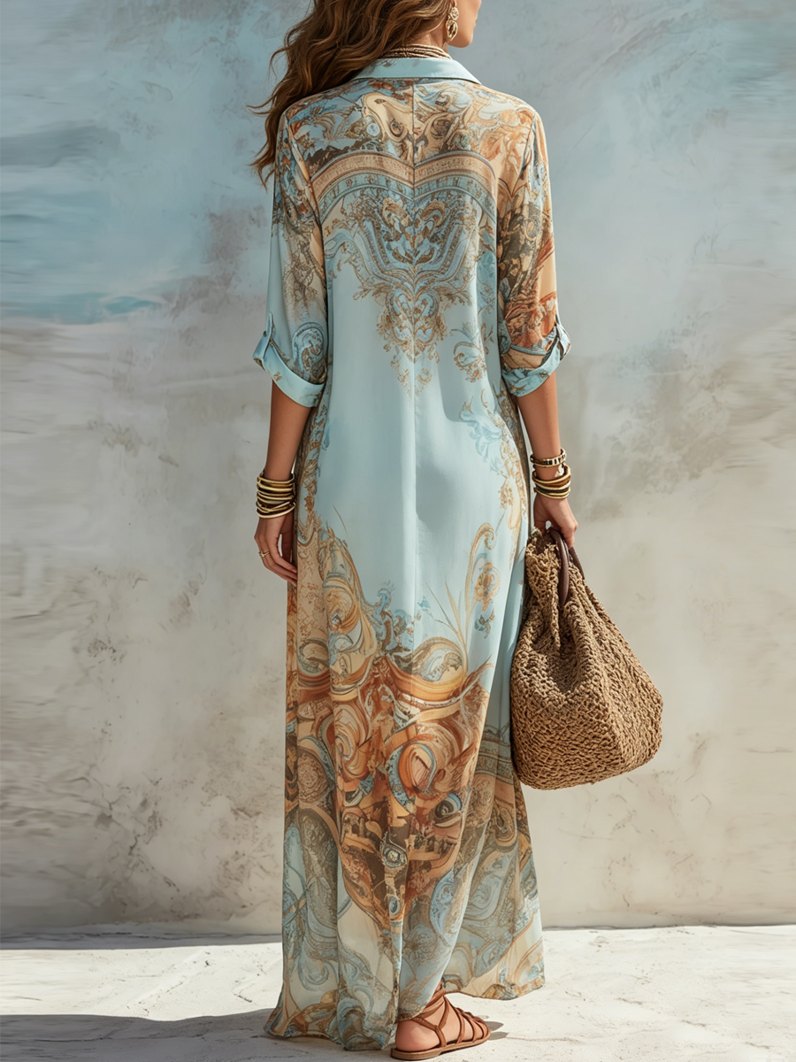 Luisa | Vestito maxi chemisier mediterraneo per Donna