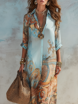 Luisa | Vestito maxi chemisier mediterraneo per Donna
