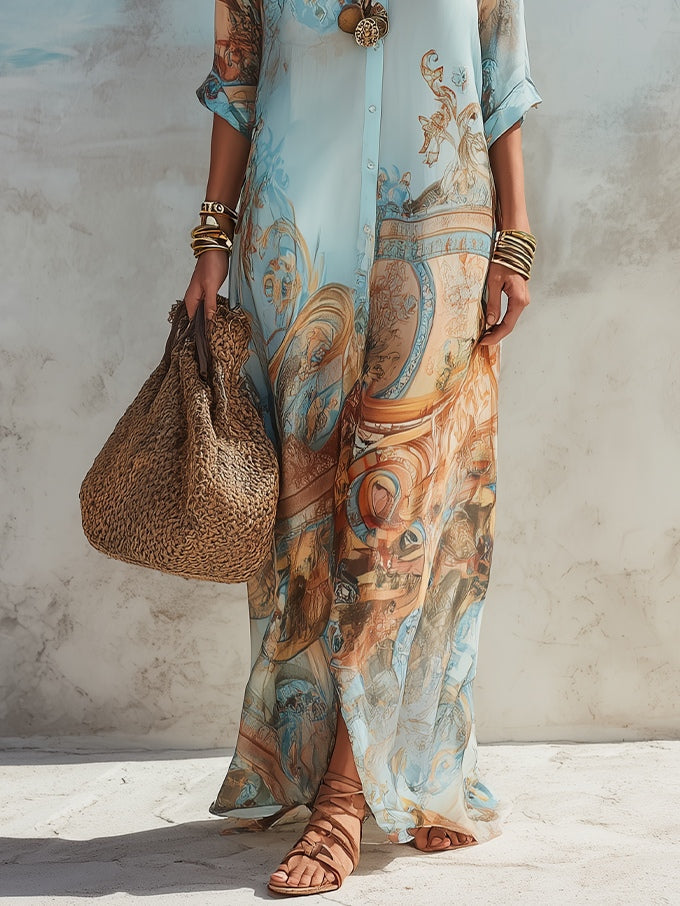 Luisa | Vestito maxi chemisier mediterraneo per Donna