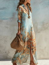 Luisa | Vestito maxi chemisier mediterraneo per Donna