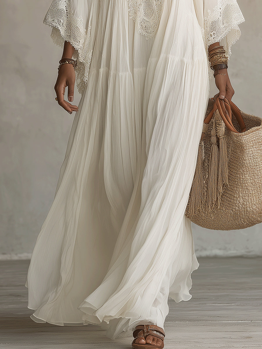 Indara | Vestito lungo bianco con scollatura a V per Donna