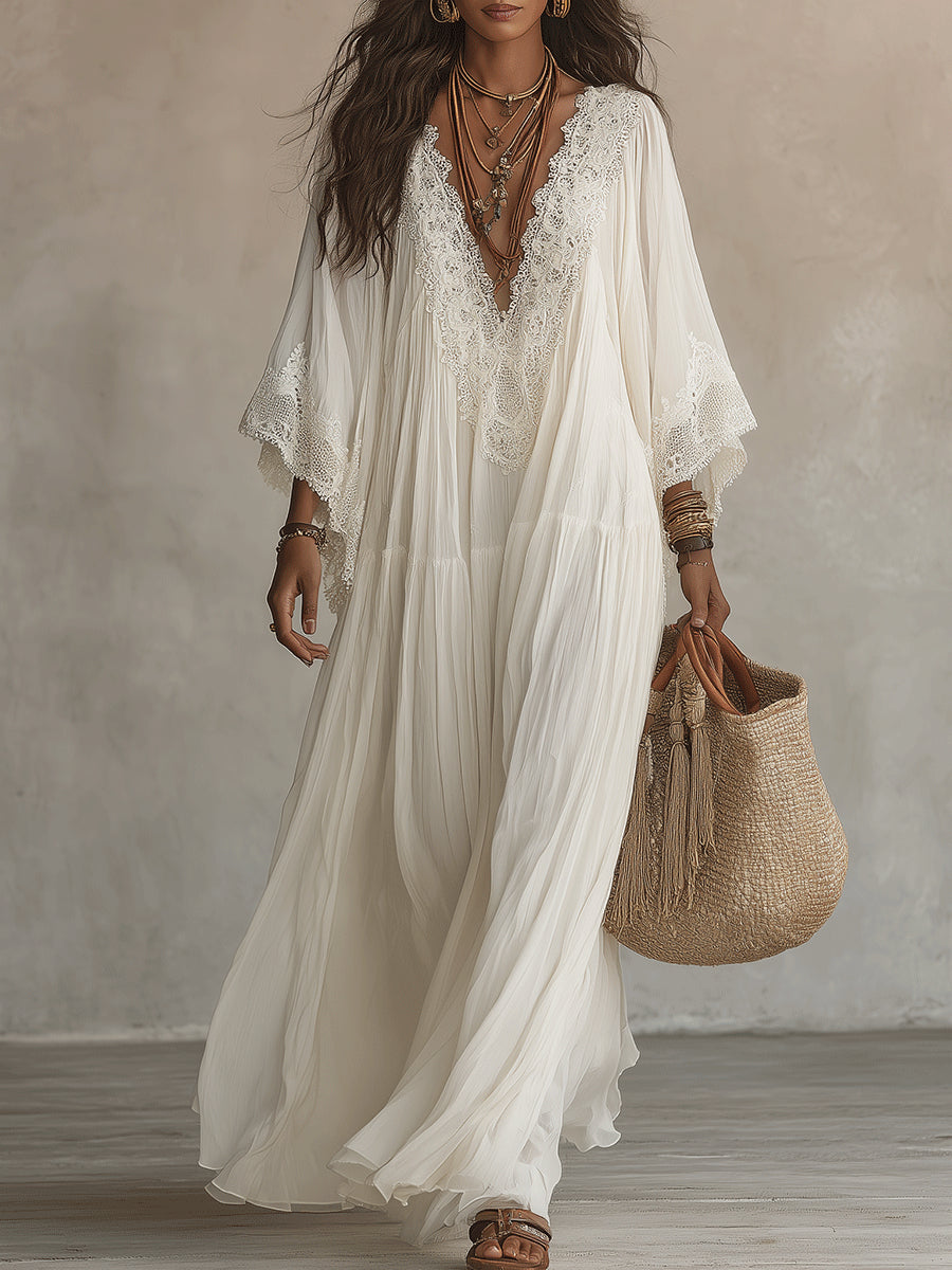 Indara | Vestito lungo bianco con scollatura a V per Donna