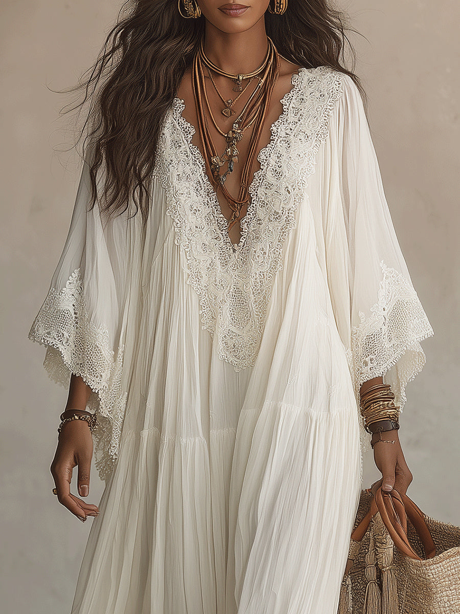 Indara | Vestito lungo bianco con scollatura a V per Donna
