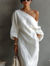 Nerina • Abito maxi di uma só alça elegante e fluido