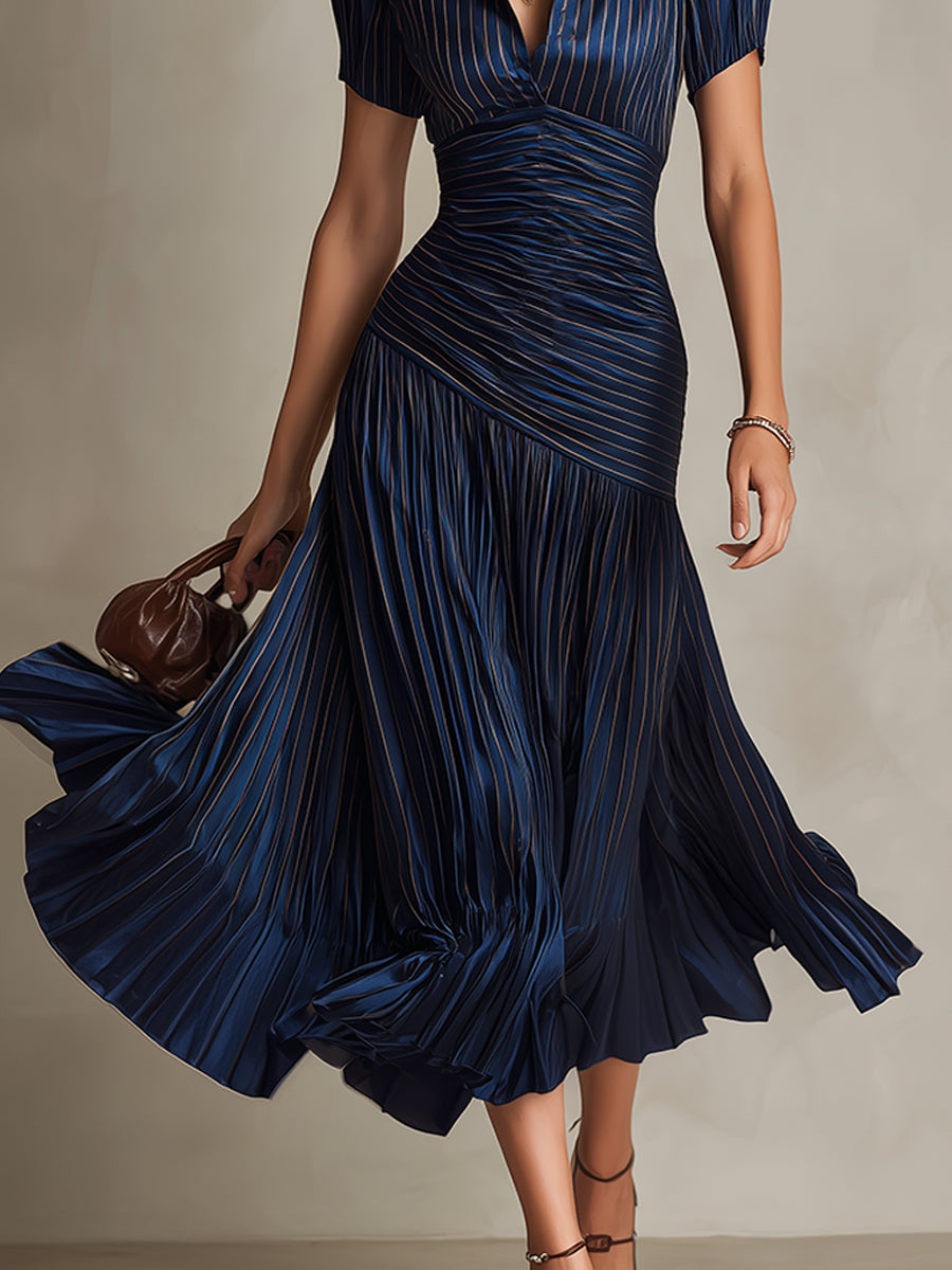 Adriana | Abito midi satinado di riscas retro da donna