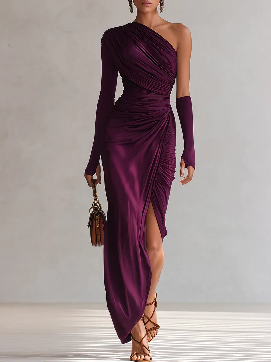 Rosalia™ - Elegante abito maxi roxo a ombro único