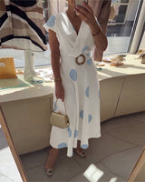 Lorena - Vestito midi da donna con pois e scollo a V