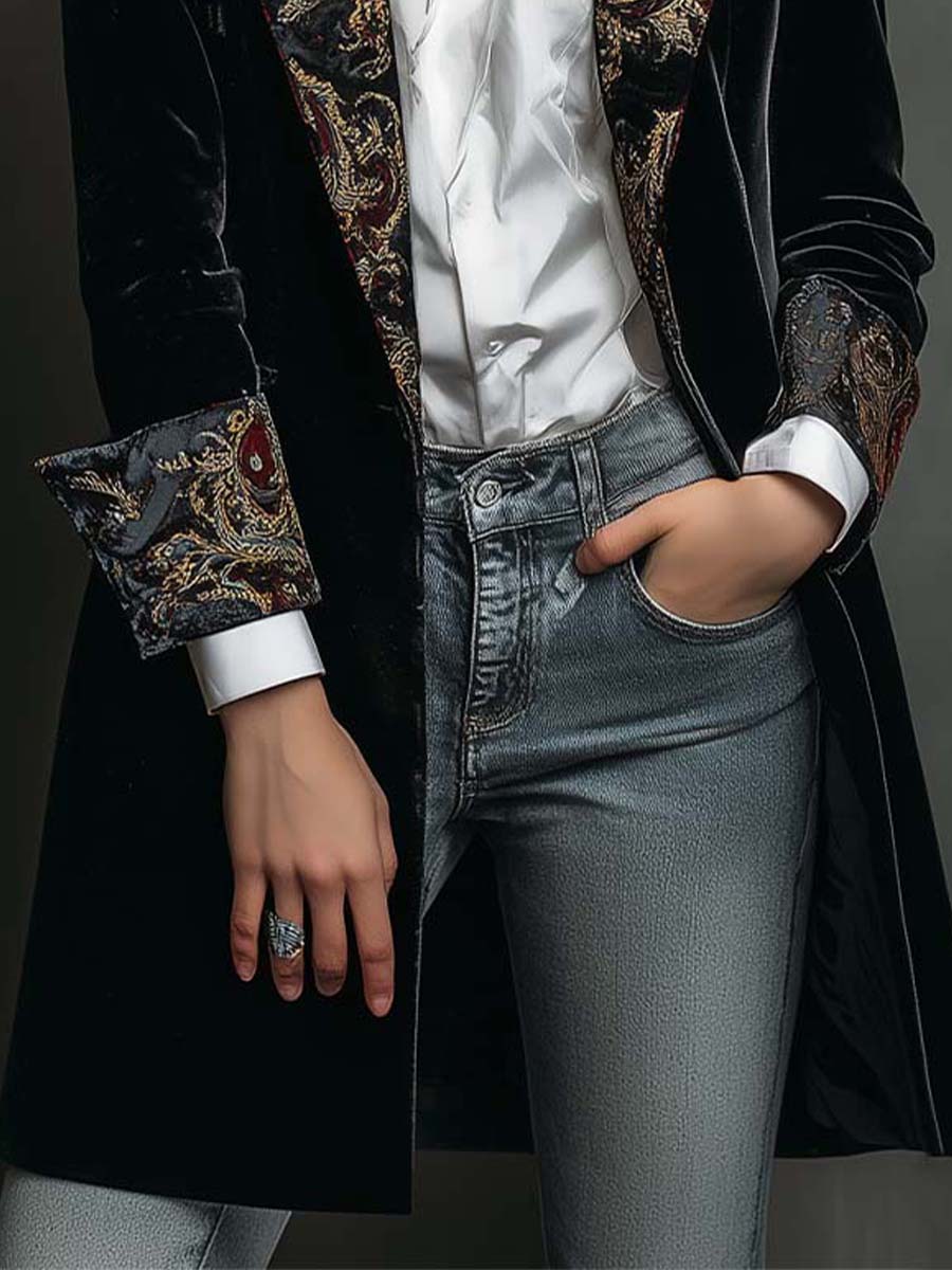 Carol - Blazer Slim Fit Nero Stampa Barocca per Donna