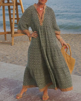 Luna · Abito maxi da donna con stampato con scollo a V