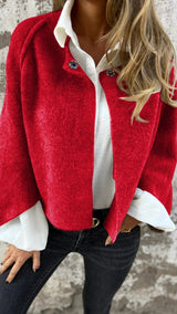 Celeste - Cappotto in lana con collo rotondo e maniche lunghe