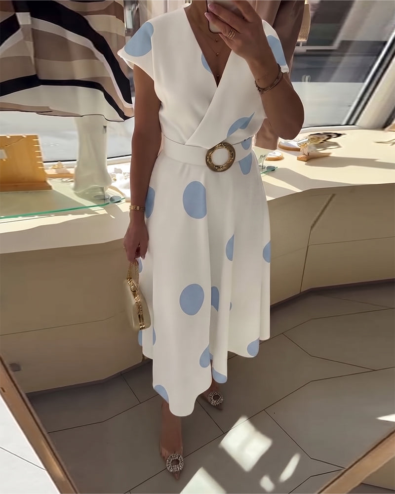 Lorena - Vestito midi da donna con pois e scollo a V