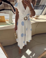 Lorena - Vestito midi da donna con pois e scollo a V