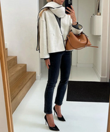 Isabella - Cappotto corto in stile minimalista francese con sciarpa