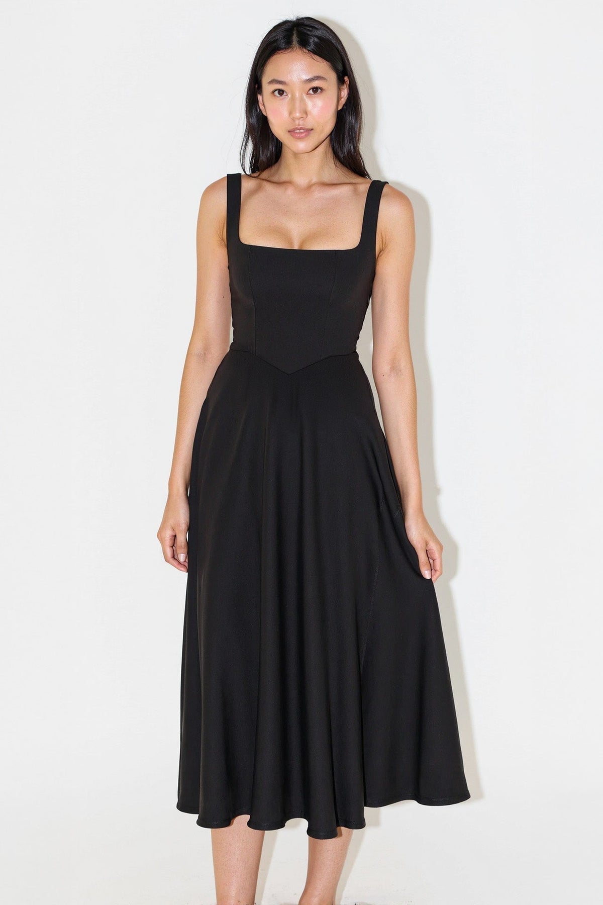 Nomi™ | Abito Midi con Scollo Quadrato
