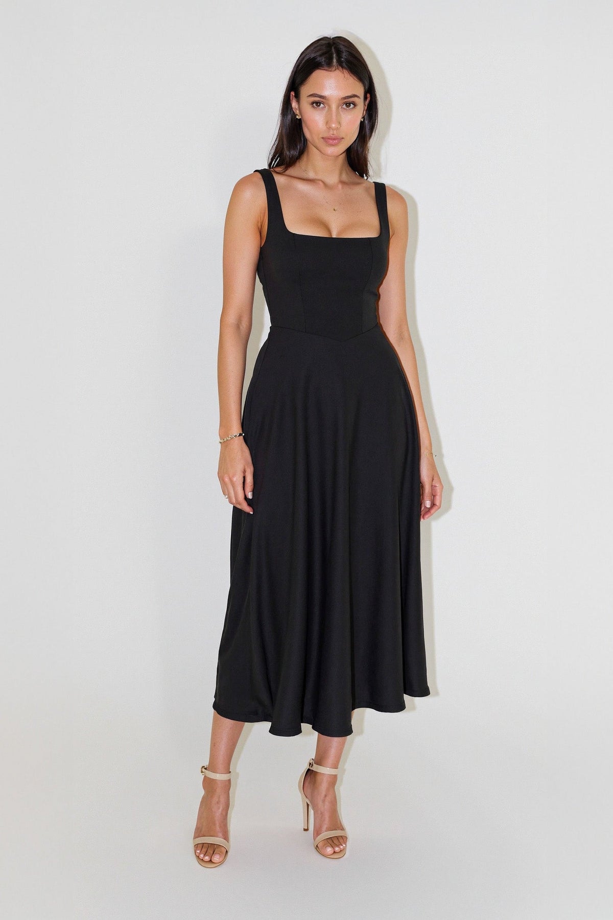 Nomi™ | Abito Midi con Scollo Quadrato