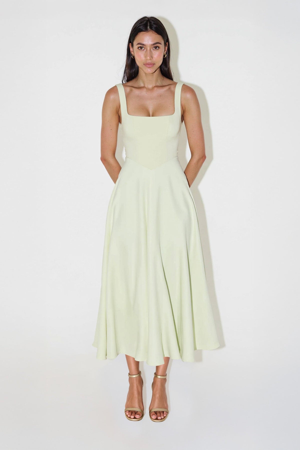 Nomi™ | Abito Midi con Scollo Quadrato