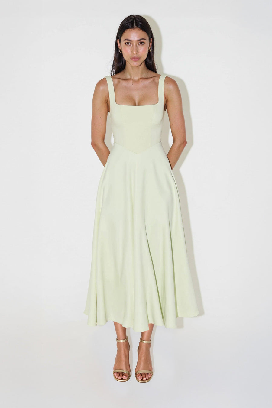 Nomi™ | Abito Midi con Scollo Quadrato
