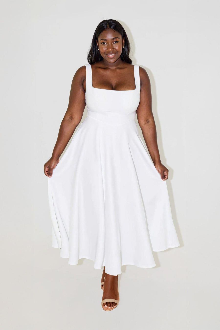Nomi™ | Abito Midi con Scollo Quadrato