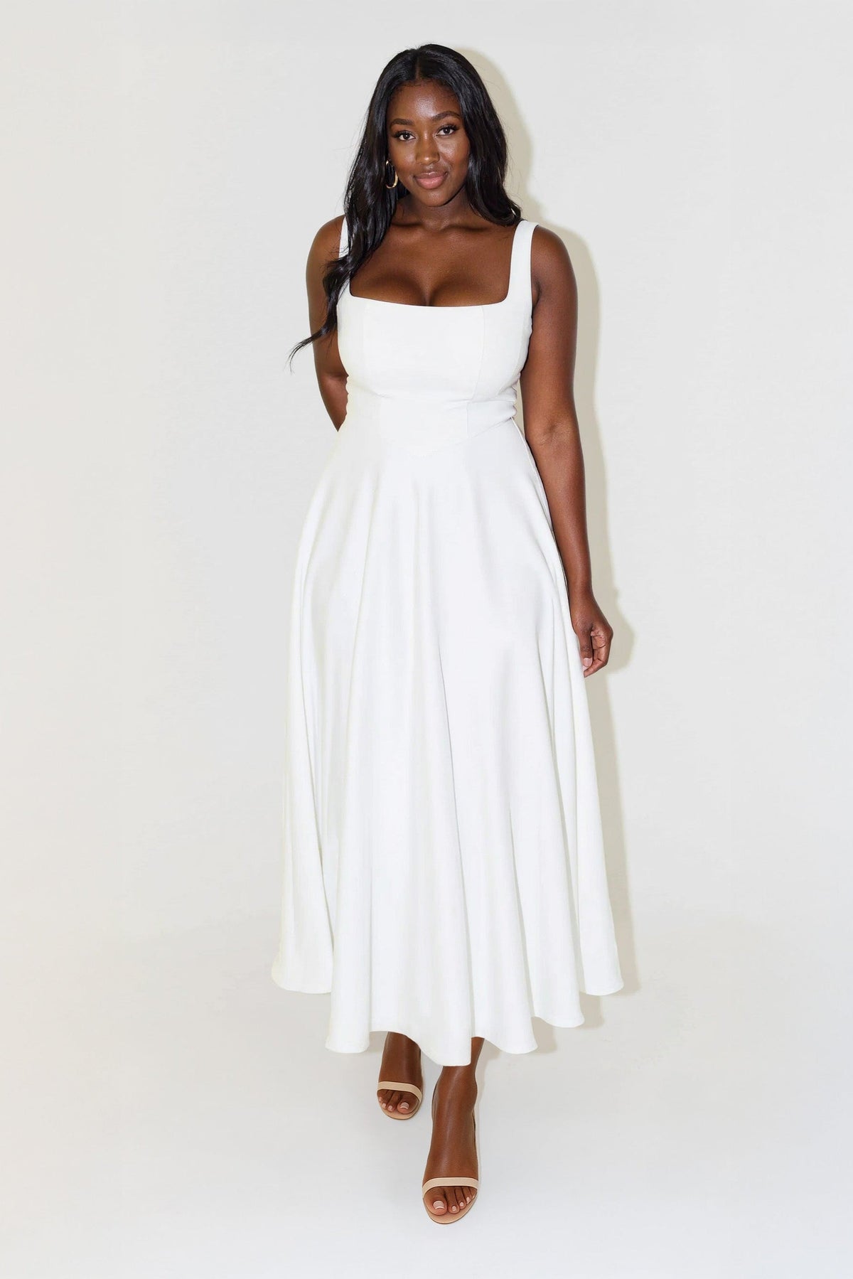 Nomi™ | Abito Midi con Scollo Quadrato