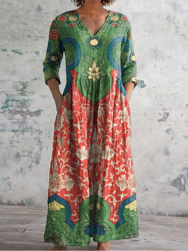 Celestine | Abito lungo con stampa floreale vintage