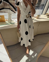 Lorena - Vestito midi da donna con pois e scollo a V