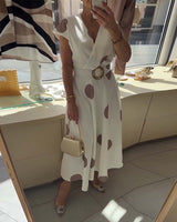Lorena - Vestito midi da donna con pois e scollo a V