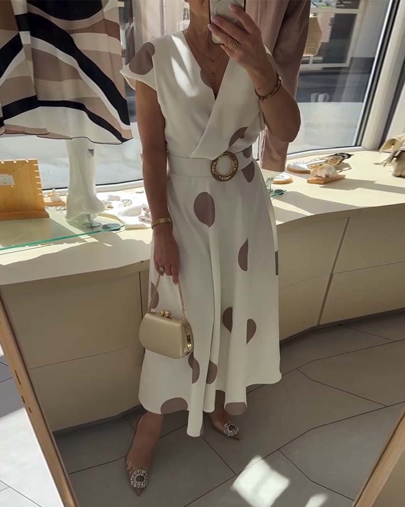 Lorena - Vestito midi da donna con pois e scollo a V