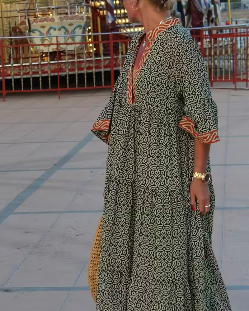 Luna · Abito maxi da donna con stampato con scollo a V