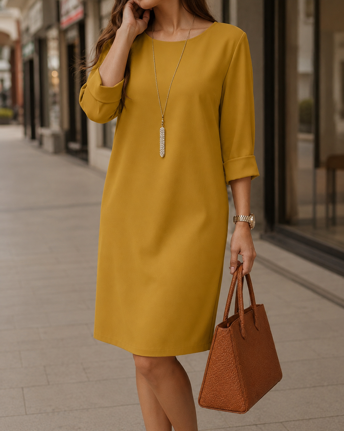 Sabine | Vestito Midi Fluido Effetto Pancia Piatta per Donna