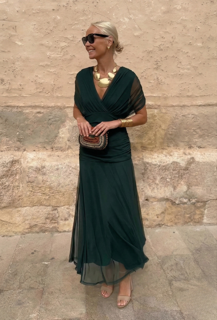 Alondra - Abito lungo da donna con stampa floreale e scollo a V