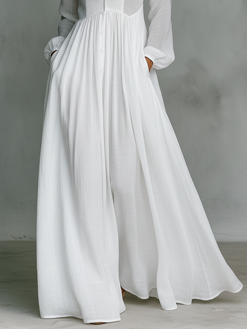 Elisa | Abito Maxi Minimalista in Cotone e Lino con Patchwork