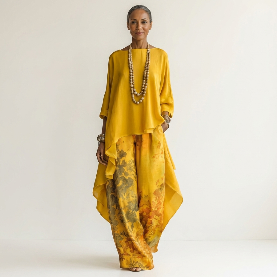 Cariola | Set Due Pezzi in Cotone-Seta con Tunica Asimmetrica per Donna