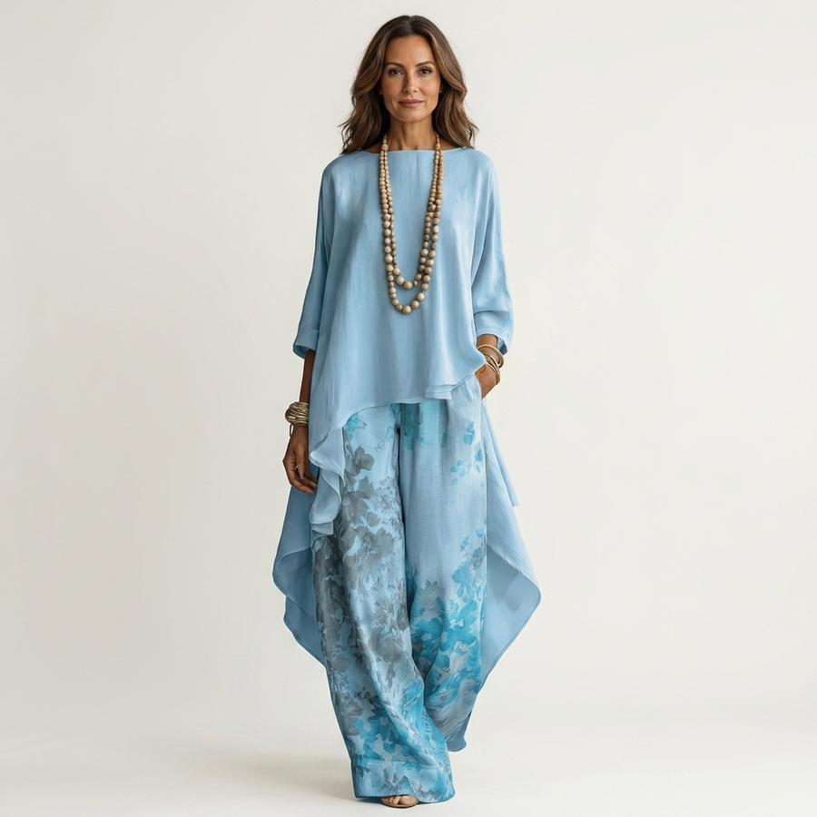 Cariola | Set Due Pezzi in Cotone-Seta con Tunica Asimmetrica per Donna