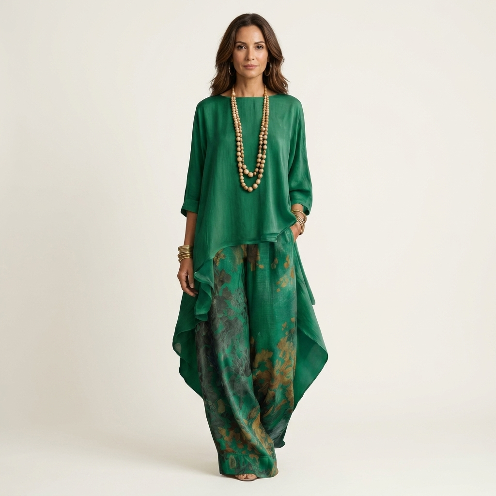 Cariola | Set Due Pezzi in Cotone-Seta con Tunica Asimmetrica per Donna