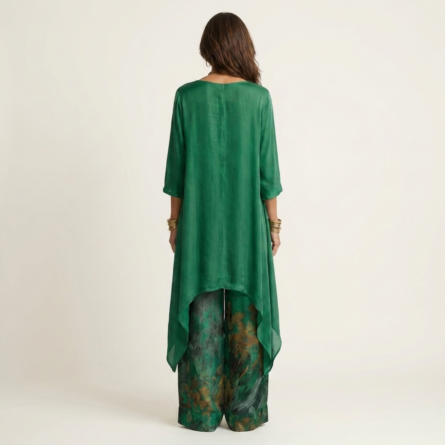 Cariola | Set Due Pezzi in Cotone-Seta con Tunica Asimmetrica per Donna