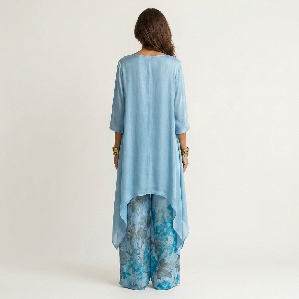 Cariola | Set Due Pezzi in Cotone-Seta con Tunica Asimmetrica per Donna