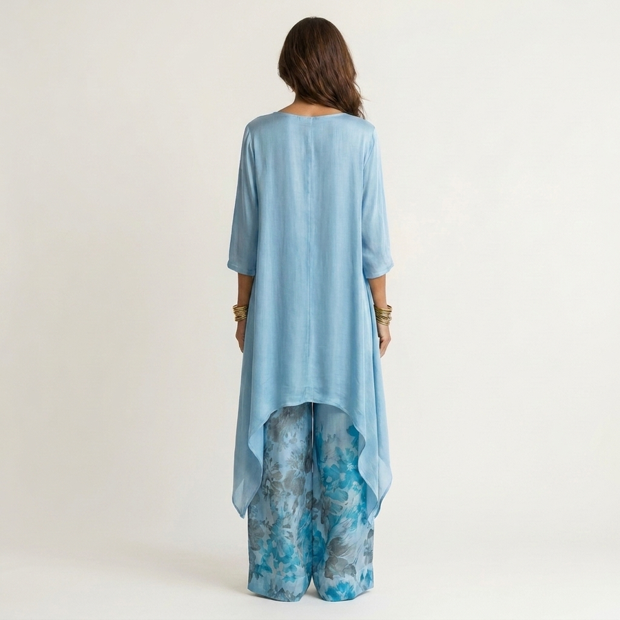 Cariola | Set Due Pezzi in Cotone-Seta con Tunica Asimmetrica per Donna