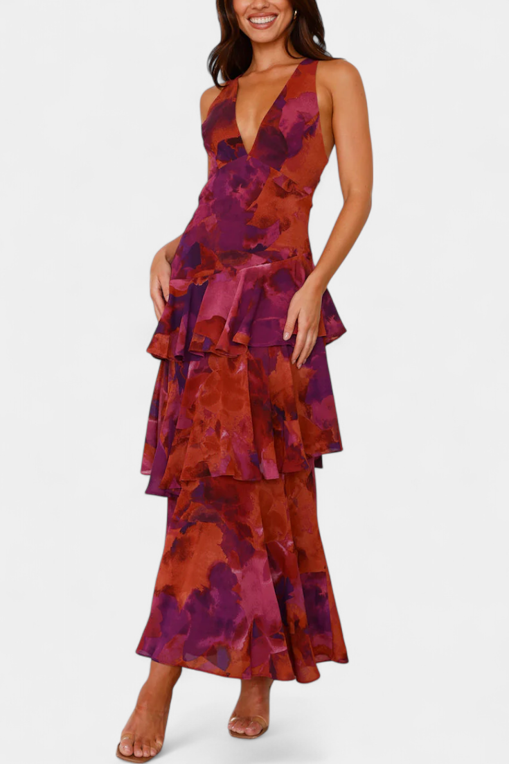 Domenica - Abito di chiffon con scollo la V e camadas fluide