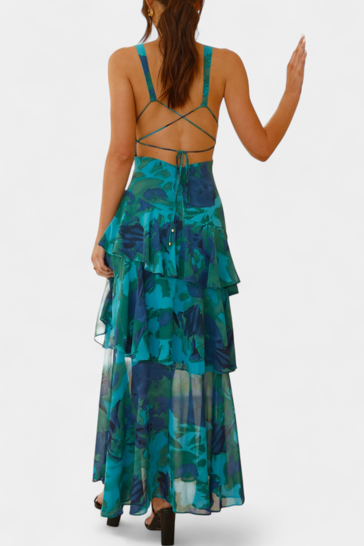 Domenica - Abito di chiffon con scollo la V e camadas fluide