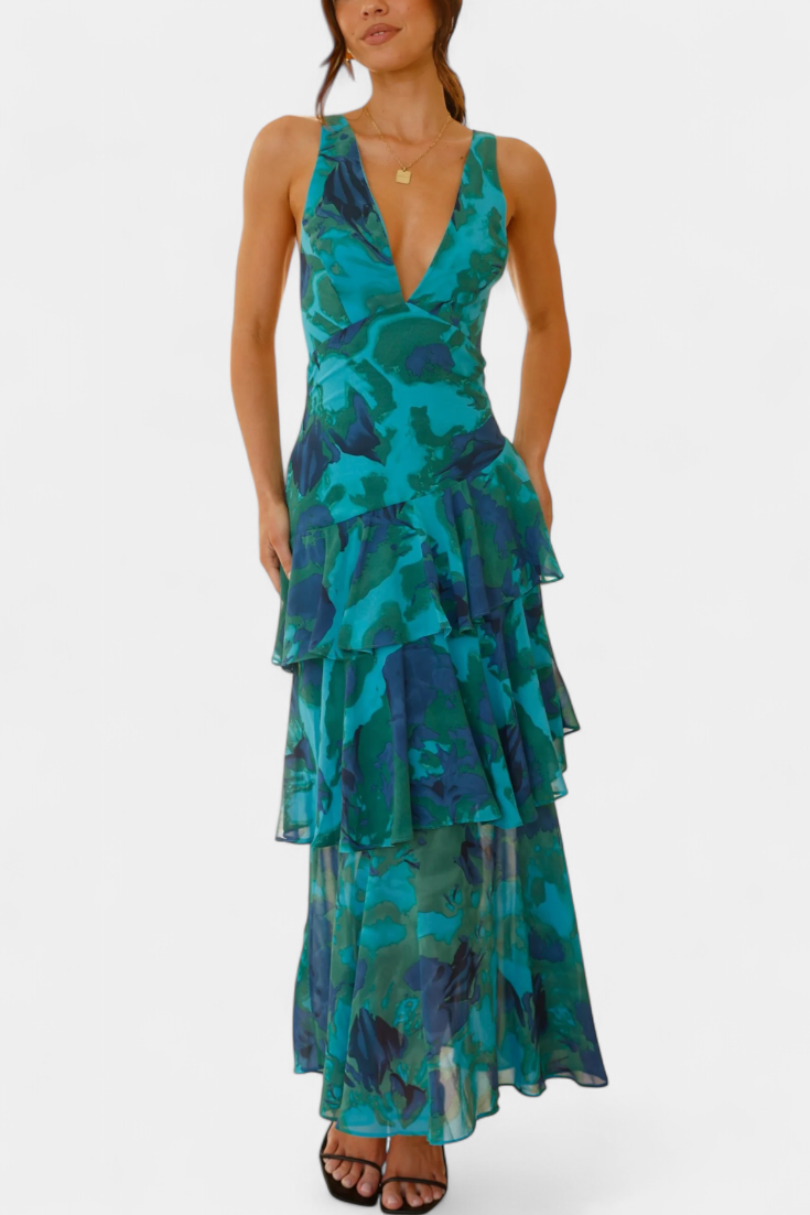 Domenica - Abito di chiffon con scollo la V e camadas fluide