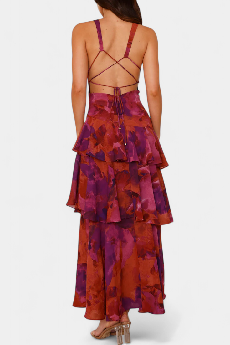 Domenica - Abito di chiffon con scollo la V e camadas fluide