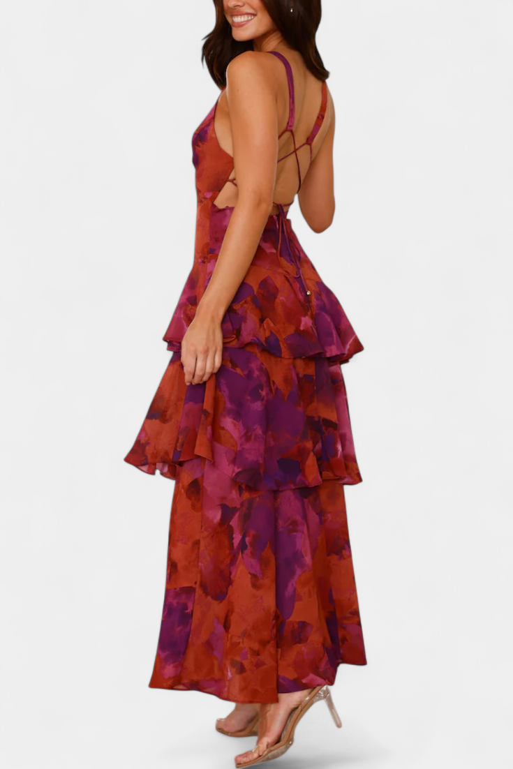 Domenica - Abito di chiffon con scollo la V e camadas fluide