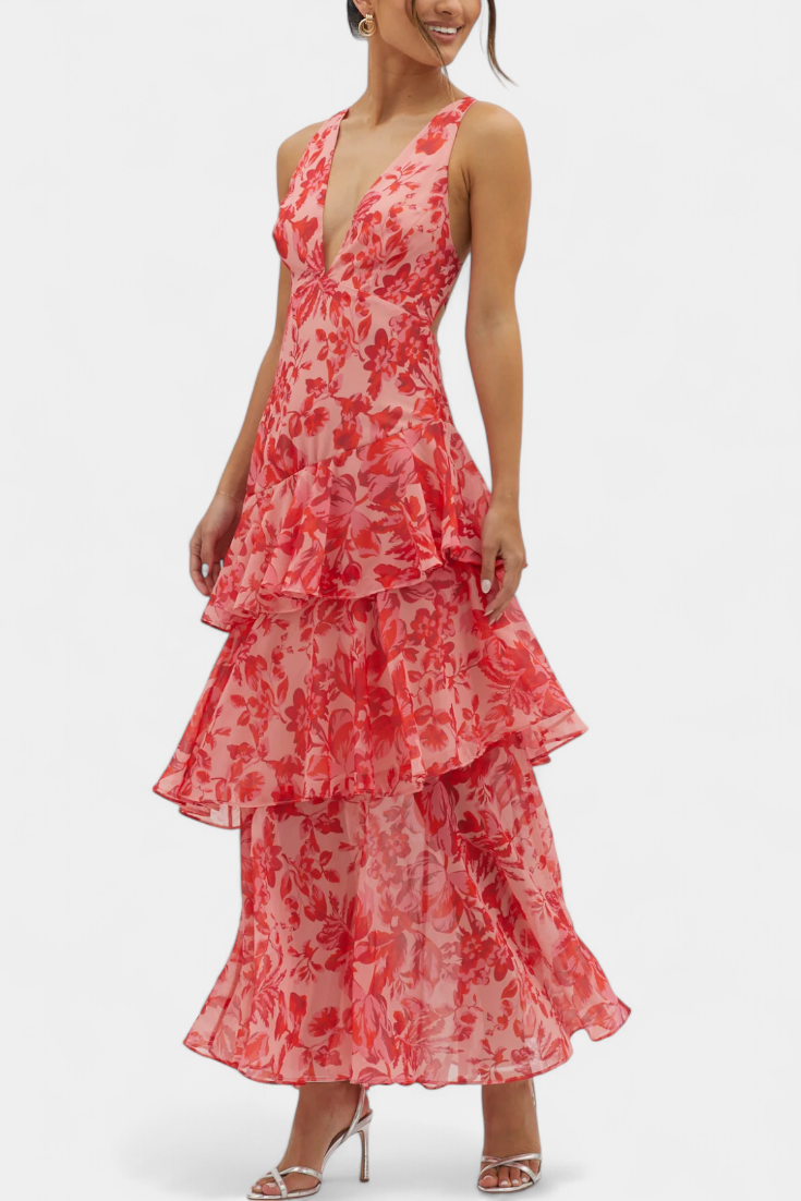 Domenica - Abito di chiffon con scollo la V e camadas fluide