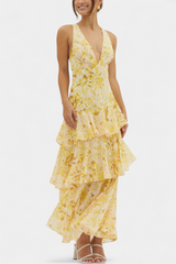 Domenica - Abito di chiffon con scollo la V e camadas fluide