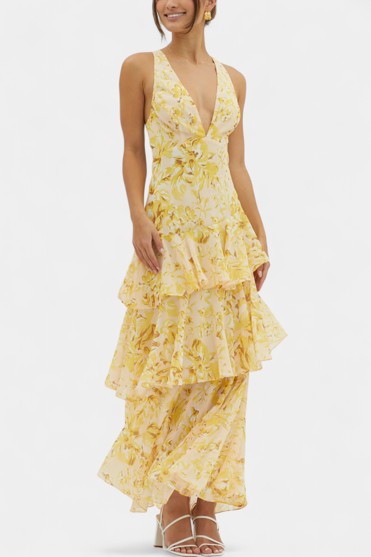 Domenica - Abito di chiffon con scollo la V e camadas fluide
