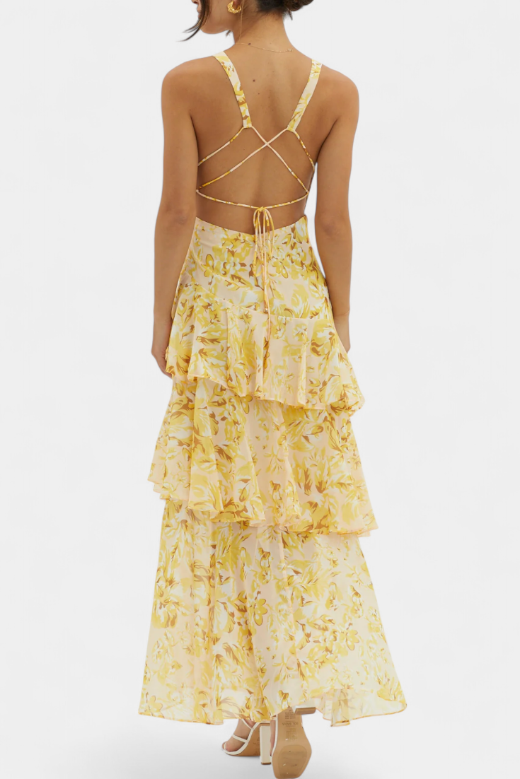 Domenica - Abito di chiffon con scollo la V e camadas fluide