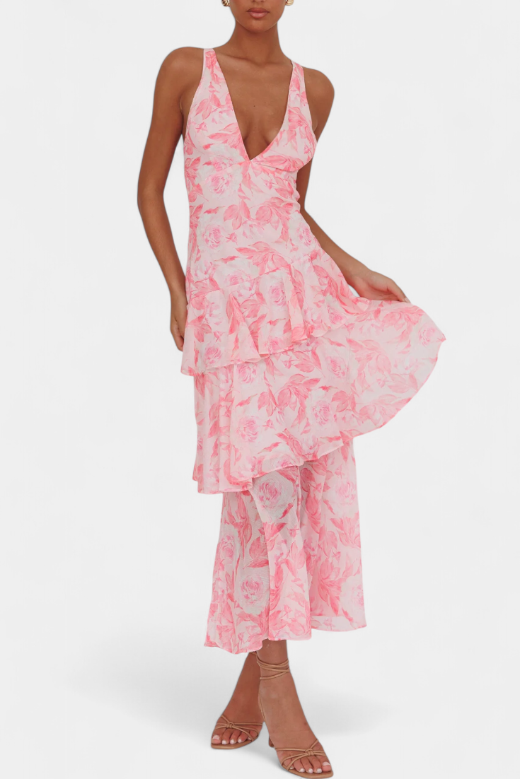 Domenica - Abito di chiffon con scollo la V e camadas fluide