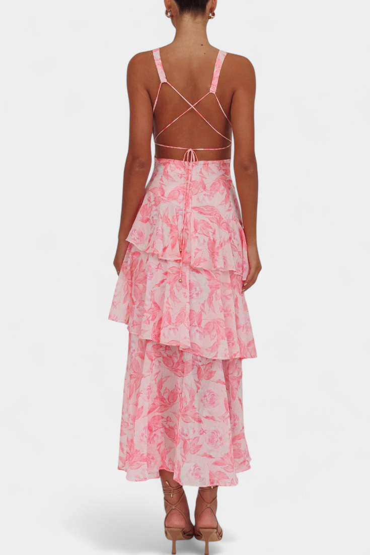 Domenica - Abito di chiffon con scollo la V e camadas fluide